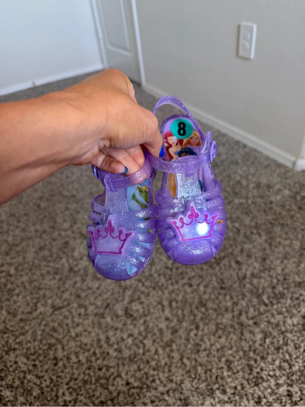 Purple princess glitter light up jelly shoes